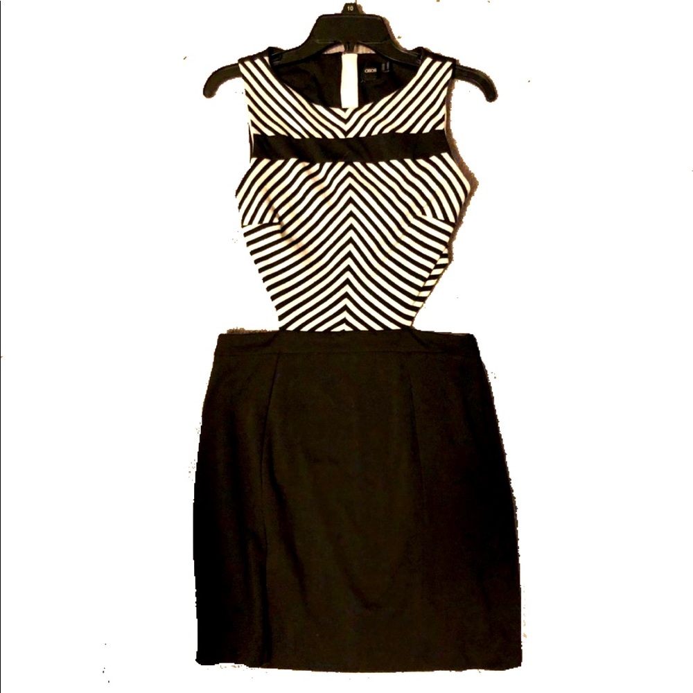 Asos Black & White Stripe Cut Out Dress size 12